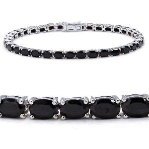 15.4 cts Rare Thai Black Spinel Sterling Silver Bracelet 8.5 in